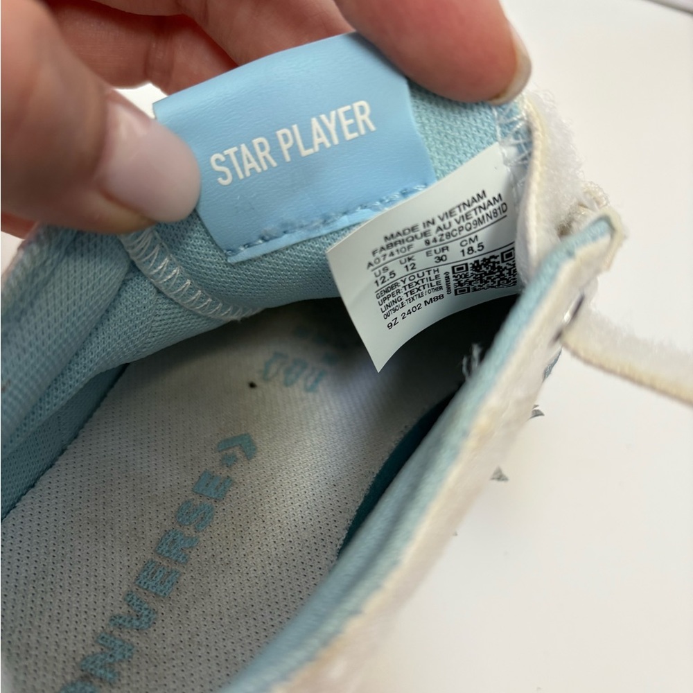 Converse Star Player Kids White/Blue Hook & Loop Low Top Sneakers US 12.5 - Picture 7 of 9